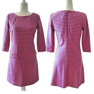 Lilly Pulitzer Women's Pink Blue Charlene Striped Sheath Dress 3/4 Sleeve Small